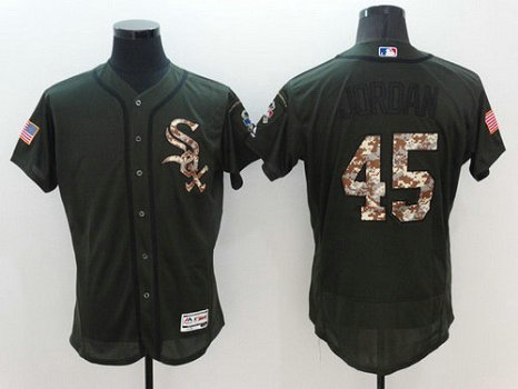 Chicago White Sox #45 Michael Jordan Retired Green Salute To Service 2016 Flexbase Majestic Baseball Jersey