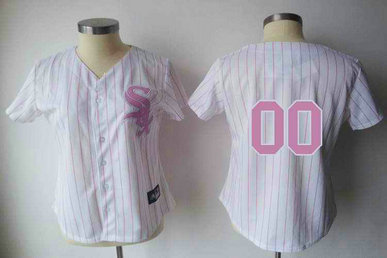 Chicago White Sox Blank White Pink Strip Women Custom Jerseys
