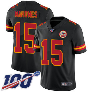 Chiefs #15 Patrick Mahomes Black Men's Stitched Football Limited Rush 100th Season Jersey Chiefs #15 Patrick Mahomes Black Men's Stitched Football Limited Rush 100th Season Jersey