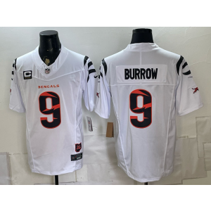 Cincinnati Bengals 9 Burrow White F.U.S.E. Vapor Limited Men Jersey with C Patch