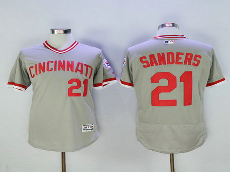 Cincinnati Reds #21 Deion Sanders Gray Pullover 2016 Flexbase Majestic Baseball Jersey