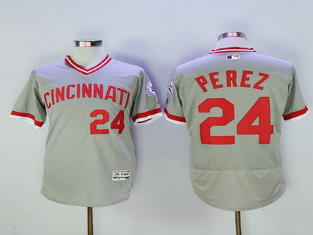 Cincinnati Reds #24 Tony Perez Retired Gray Pullover 2016 Flexbase Majestic Baseball Jersey