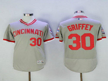 Cincinnati Reds #30 Ken Griffey Jr Retired Gray Pullover 2016 Flexbase Majestic Baseball Jersey