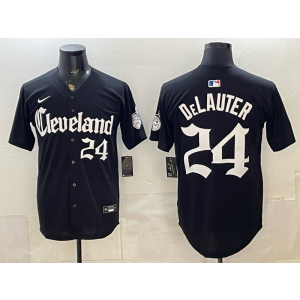 Cincinnati Reds 24 Delauter Black Gothic Cool Base Men Jersey