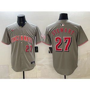 Cincinnati Reds 27 Sal Stewart Grey Cool Base Men Jersey