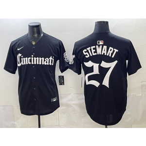 Cincinnati Reds 27 Stewart Black Gothic Cool Base Men Jersey