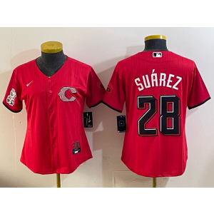 Cincinnati Reds 28 Suarez Red 2026 City Connect Cool Base Women Jersey