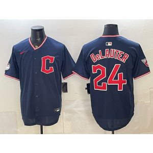 Cleveland Guardians 24 Delauter Navy Cool Base Men Jersey