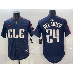 Cleveland Guardians 24 Delauter Navy Cool Base Men Jersey