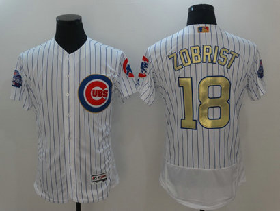 Cubs 18 Ben Zobrist White 2017 Gold Program Flexbase Jersey