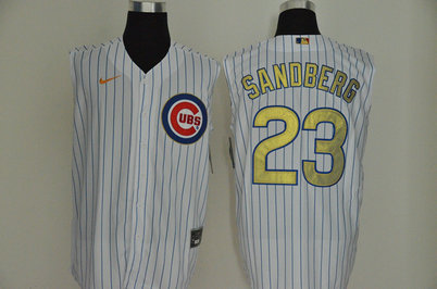 Cubs 23 Ryne Sandberg White Gold Nike Cool Base Sleeveless Jersey Cubs 23 Ryne Sandberg White Gold Nike Cool Base Sleeveless Jersey
