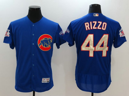 Cubs 44 Anthony Rizzo Blue World Series Champions Gold Program Flexbase Jersey