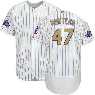 Cubs 47 Miguel Montero White World Series Champions Gold Program Flexbase Jersey