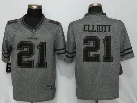 Dallas Cowboys #21 Ezekiel Elliott Gray Gridiron Nike NFL Limited Jersey