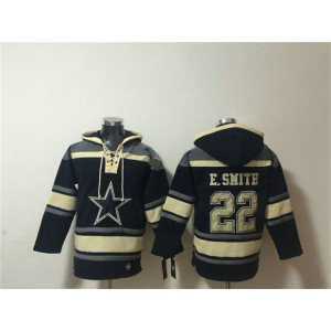 Dallas Cowboys 22 Emmitt Smith Navy Ageless Must-Have Lace-Up Pullover Hoodie