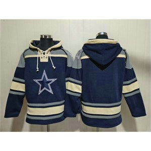 Dallas Cowboys Blank Navy Ageless Must-Have Lace-Up Pullover Hoodie