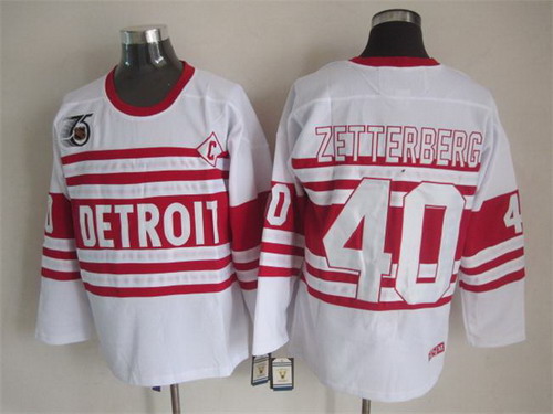 Detroit Red Wings #40 Henrik Zetterberg White 75TH Throwback CCM Jersey Detroit Red Wings #40 Henrik Zetterberg White 75TH Throwback CCM Jersey