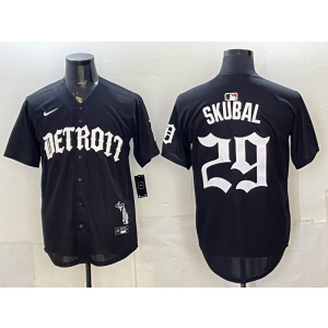 Detroit Tigers 29 Skubal Black Gothic Cool Base Men Jersey