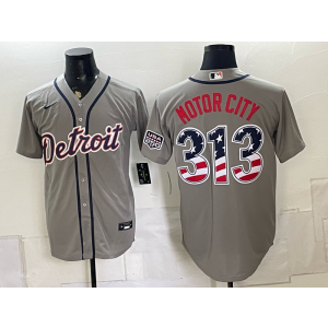 Detroit Tigers 313 Motor City Grey USA 250 Fourth of July Men Jersey