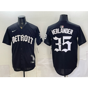 Detroit Tigers 35 Verlander Black Gothic Cool Base Men Jersey