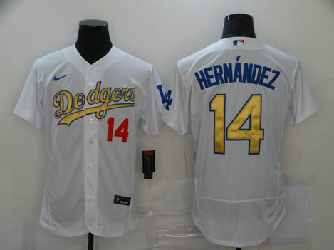 Dodgers 14 Enrique Hernandez White Gold 2020 Nike Flexbase Jersey