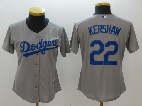 Dodgers 22 Clayton Kershaw Gray Women Cool Base Jersey