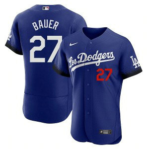 Dodgers 27 Trevor Bauer Royal Nike 2021 city connecr flexbase men Jersey