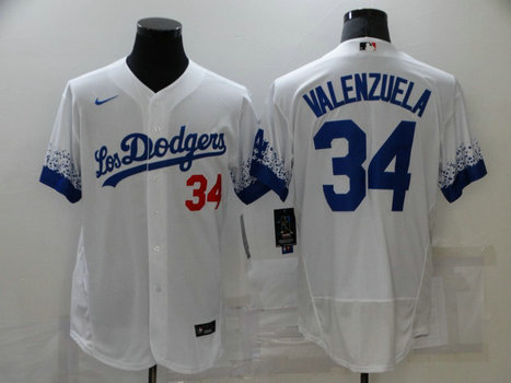 Dodgers 34 Fernando Valenzuela White 2021 City Connect Flexbase Jersey