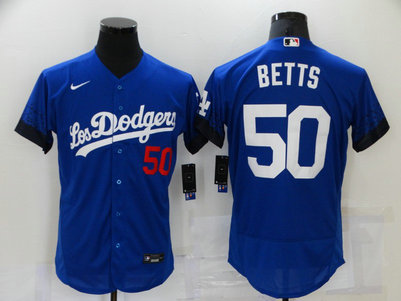 Dodgers 50 Mookie Betts Royal 2021 City Connect Flexbase Jersey