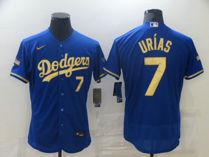 Dodgers 7 Julio Urias Royal Gold Champion Nike Flexbase Jersey