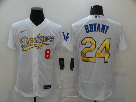 Dodgers 8 & 24 Kobe Bryant White Gold 2020 Nike Flexbase Jersey