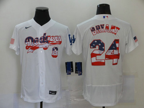 Dodgers 8 & 24 Kobe Bryant White USA Flag Fashion Nike Cool Base Jersey Dodgers 8 & 24 Kobe Bryant White USA Flag Fashion Nike Cool Base Jersey