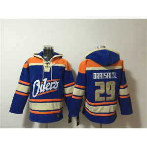 Edmonton Oilers 29 Leon Draisaitl Blue Lace-Up Pullover Hoodie