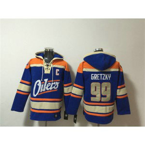 Edmonton Oilers 99 Wayne Gretzky Blue Lace-Up Pullover Hoodie