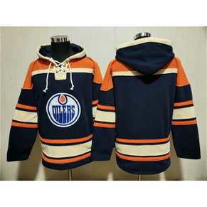 Edmonton Oilers Blank Navy Lace-Up Pullover Hoodie