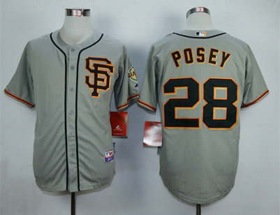 Giants 28 Buster Posey Grey Cool Base Jersey