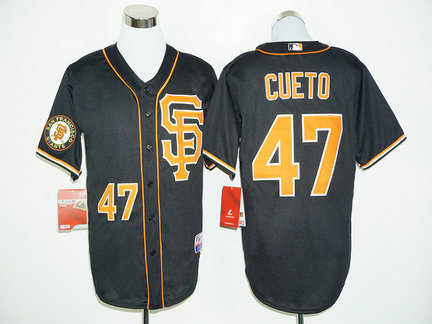 Giants 47 Johnny Cueto Black Cool Base Jersey