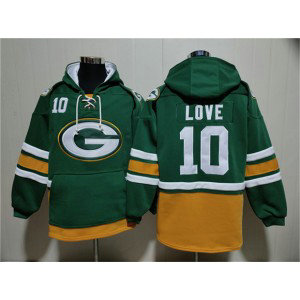 Green Bay Packers 10 Jordan Love Green Lace Up Pullover Hoodie