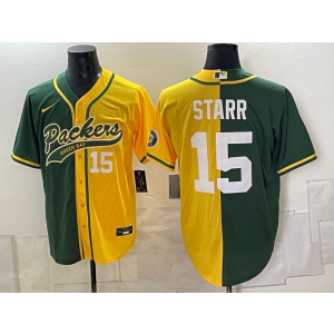 Green Bay Packers 15 Starr Yellow Green Split Baseball Vapor Limited Men Jersey Green Bay Packers 15 Starr Yellow Green Split Baseball Vapor Limited Men Jersey
