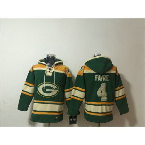 Green Bay Packers 4 Brett Favre Green Lace-Up Pullover Hoodie