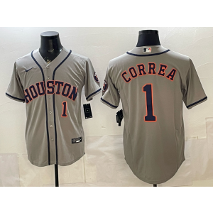 Houston Astors 1 Correa Grey Cool Base Men Jersey