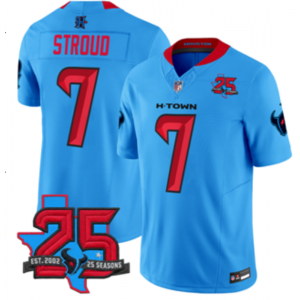 Houston Texans 7 Stroud Blue F.U.S.E. Vapor Limited Men Jersey with 25th Patch