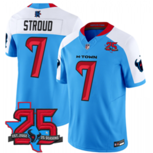 Houston Texans 7 Stroud Blue White F.U.S.E. Vapor Limited Men Jersey with 25th Patch