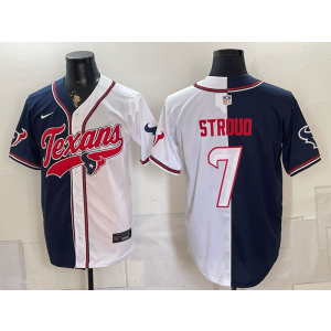 Houston Texans 7 Stroud White Navy Split Baseball Vapor Limited Men Jersey