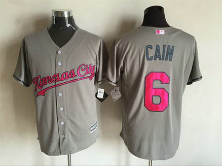 Kansas City Royals #6 Lorenzo Cain Gray With Pink 2016 Mother's Day Baseball Cool Base Jersey Kansas City Royals #6 Lorenzo Cain Gray With Pink 2016 Mother's Day Baseball Cool Base Jersey