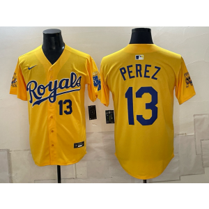 Kansas City Royals 13 Perez Yellow Men Jersey