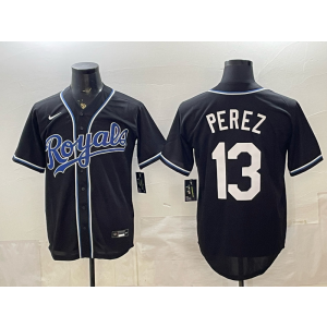 Kansas City Royals 13 Salvador Perez Black Cool Base Men Jersey