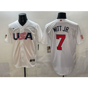 Kansas City Royals 7 Bobby Witt Jr. World Cup White Cool Base Men Jersey Kansas City Royals 7 Bobby Witt Jr. World Cup White Cool Base Men Jersey