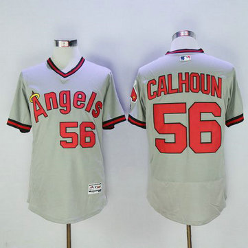 LA Angels Of Anaheim #56 Kole Calhoun Gray Pullover 2016 Flexbase Majestic Baseball Jersey