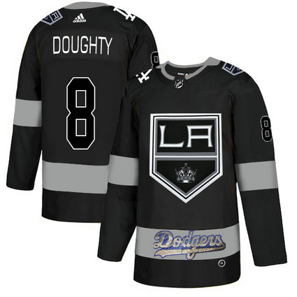 LA Kings With Dodgers 8 Drew Doughty Black Adidas Jersey